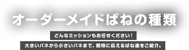 オーダーメイドばねの種類 どんなミッションもお任せください！大きいバネから小さいバネまで、期待に応えるばね達をご紹介。